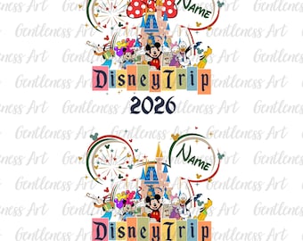Paquete de viaje familiar al Reino Mágico (PNG), Vacaciones familiares 2026 (PNG), Nombre personalizado, Orejas de ratón del Castillo Mágico, Equipo de amigos (PNG), Modo vacaciones