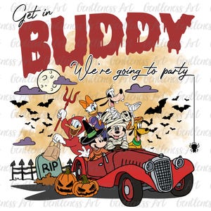 Get in Buddy png, grappige muis en vrienden Halloween png, vintage halloween png, cartoon halloween png, trick or treat png, spookachtig seizoen png