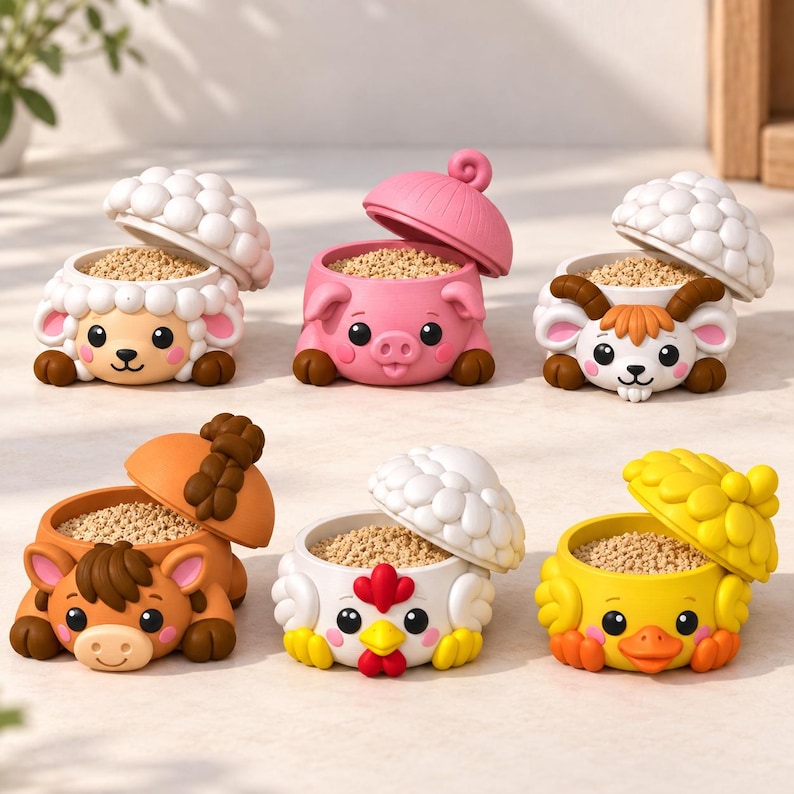 Farm Animal Storage Box STL Bundle, 6 Cute Animal Containers With Lids ...