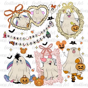 Lindo oso fantasma de Halloween PNG, espejo mágico de corazón con cinta coqueta PNG, fantasma divertido de Halloween PNG, truco o trato PNG, calabaza espeluznante PNG