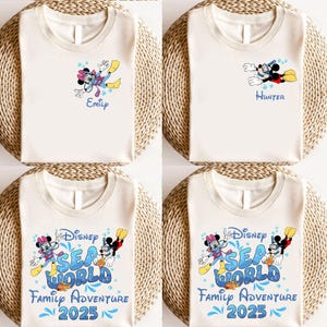 Diseño de camiseta PNG con nombre personalizado "Aventura familiar 2025", "Ratón del mundo marino y sus amigos" (PNG), "Aventura familiar" (PNG), "Vacaciones familiares en la playa" (PNG)