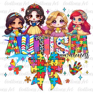 Chibi-prinses puzzel lint kleurrijke aquarel autisme png, autisme bewustzijn, het is ok om anders te zijn, autisme matchend T-shirt png, autismestrik