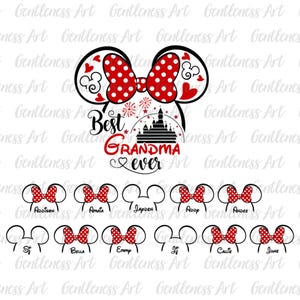 Meilleur grand-mère jamais personnalisé PNG SVG, tête de grand-mère souris SVG, chemise assortie grand-mère et petits-enfants souris pour Silhouette Cricut Dxf