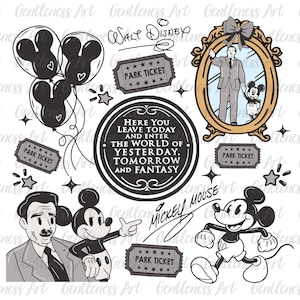 Klassische Maus Urlaub Them Park Clipart, Retro Maus Ballons Png, Magic Ticket Png, Familienurlaub Png Sublimation, Maus Signature Png