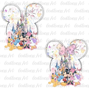 Watercolor Castle Png, Mouse Ear Castle Png, Retro Colorful Castle Png, Sublimation Design Png, Magic Kingdom Png, Instant Download