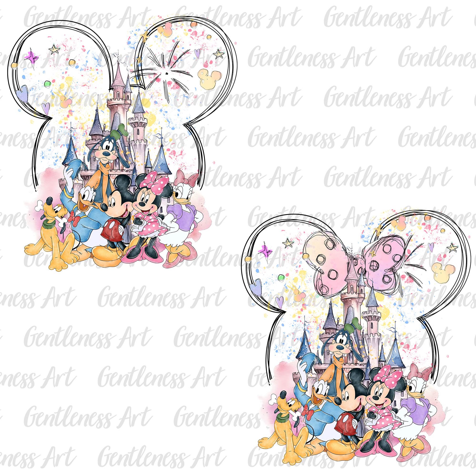 Watercolor Castle Png, Mouse Ear Castle Png, Retro Colorful Castle Png, Sublimation Design Png, Magic Kingdom Png, Instant Download