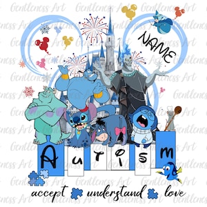 Caricatura Me visto de azul por el día del autismo Png, Castillo mágico del ratón Nombre personalizado Concientización sobre el autismo, Está bien ser diferente, Apoyo familiar para el autismo Png