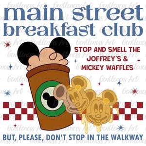 Clube do Café da Manhã da Rua Principal PNG, Reino Mágico PNG, Design de Camiseta Engraçada de Rato PNG, Hora do Café PNG, Waffles de Rato PNG Clipart, Clube do Café da Manhã