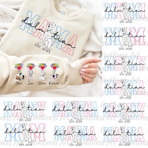Mama personalizada, modelo 2025, PNG, design de mamãe com nome de criança na manga, PNG de mãe personalizada, camiseta de mãe de cachorro PNG, PNG de Dia das Mães, presente para mãe