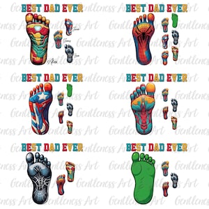 Pacchetto di impronte di piedi di papà e figli personalizzate in formato PNG, Papà supereroe in formato PNG, Festa del papà personalizzata in formato PNG, Il miglior papà di sempre in formato PNG, Impronte di piedi di papà e figlio in formato PNG