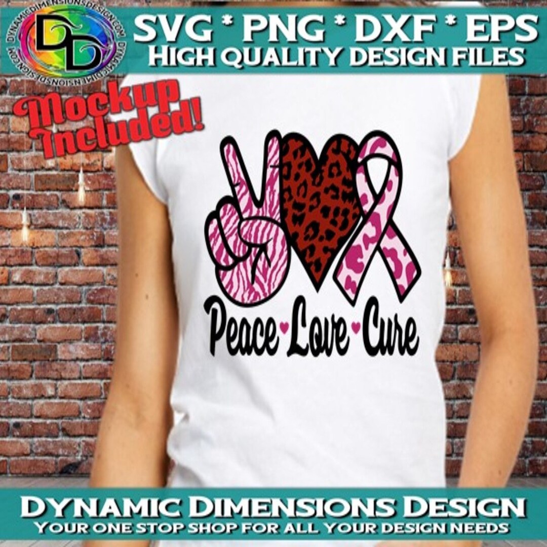 Peace Love Cure Svg, Breast Cancer Svg, Breast Cancer Ribbon, Cancer