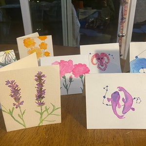 Handgemaakte aquarel groet en verjaardagskaarten