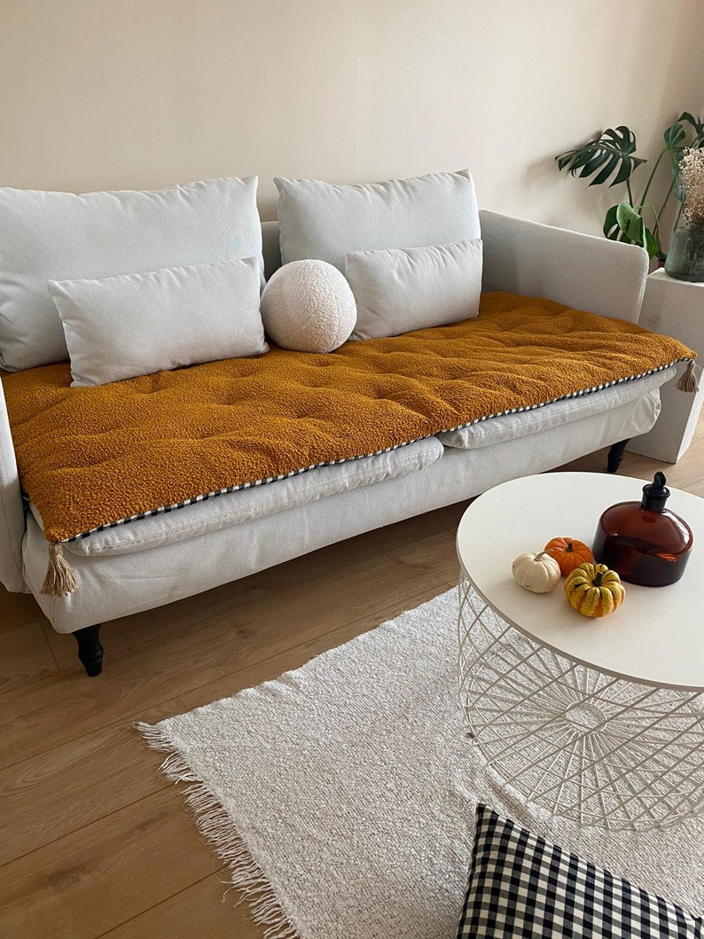 Mustard Reversible Boucle Sofa Seat Topper 3 Piece Sectional Etsy