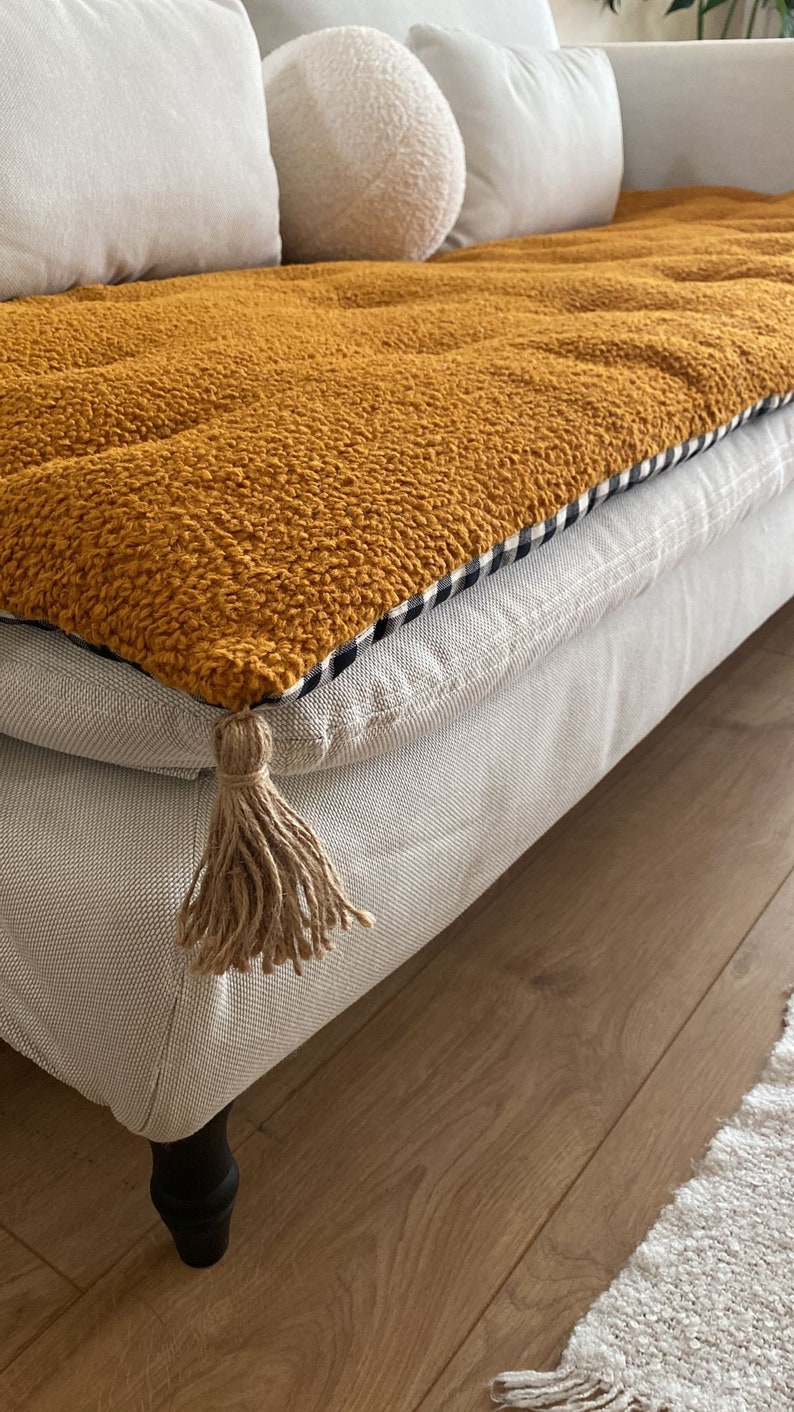 Mustard Reversible Boucle Sofa Seat Topper 3 Piece Sectional Etsy