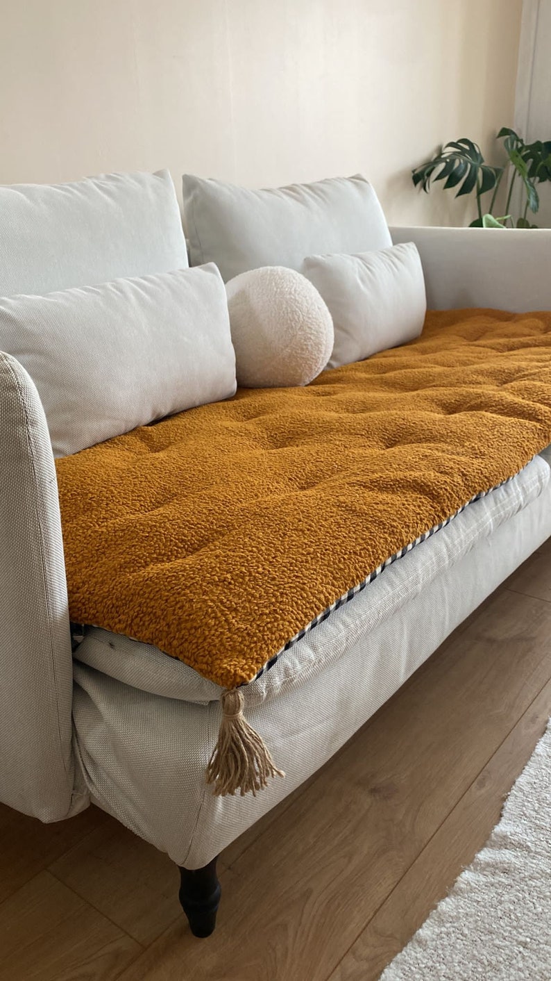 Mustard Reversible Boucle Sofa Seat Topper 3 Piece Sectional Etsy