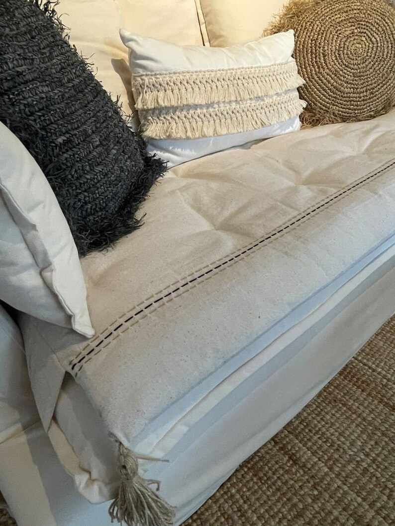 2778 Inch Linen Sofa Topper With Topstitching Couch Topper Etsy