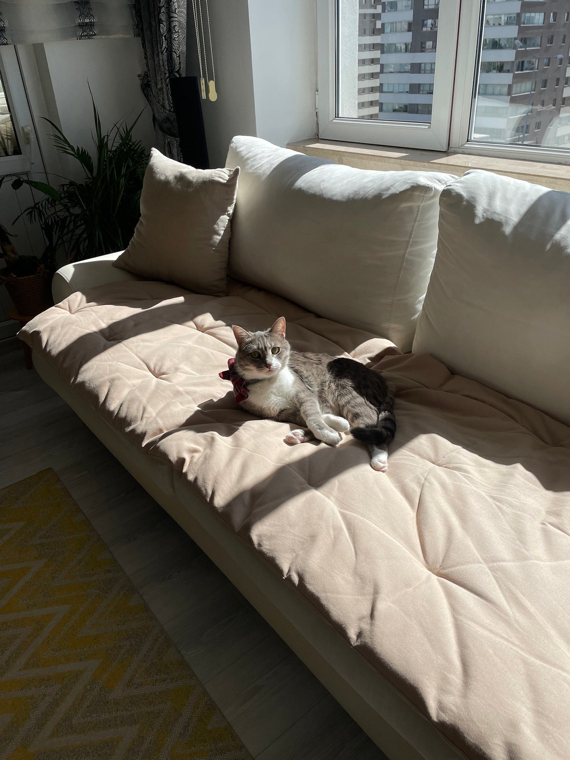 Linen Sofa Topper With Topstitching Couch Topper Machine Etsy