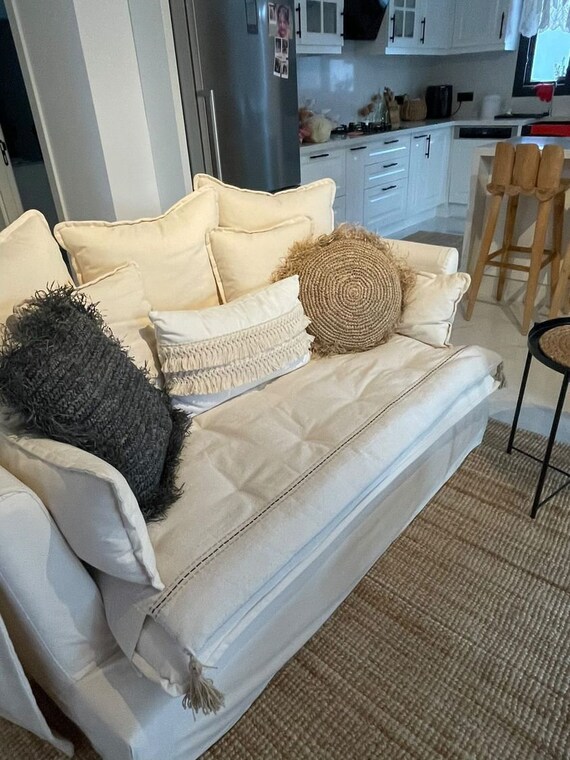 2778 Inch Linen Sofa Topper With Topstitching Couch Topper Etsy