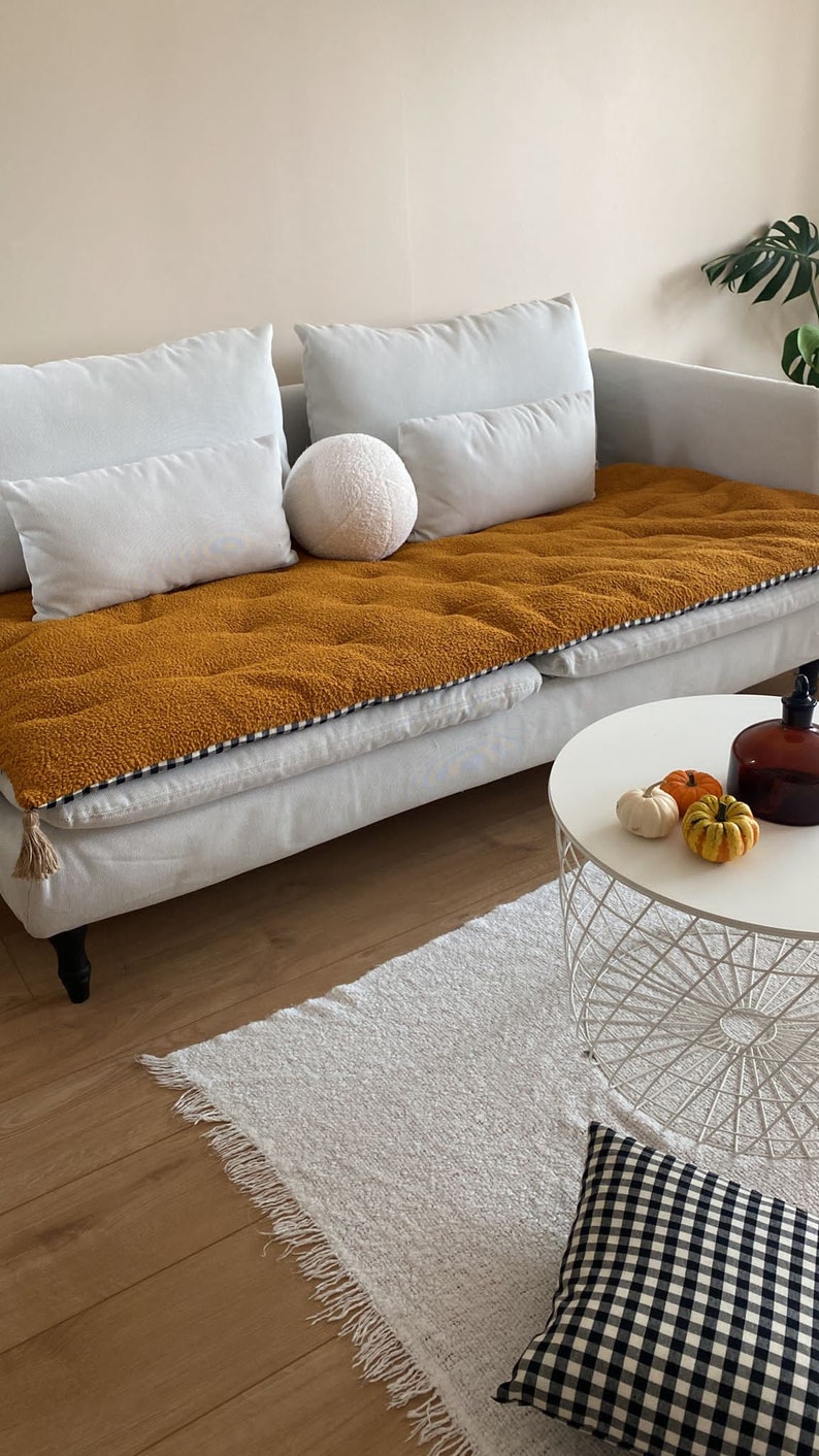 Mustard Reversible Boucle Sofa Seat Topper 3 Piece Sectional Etsy