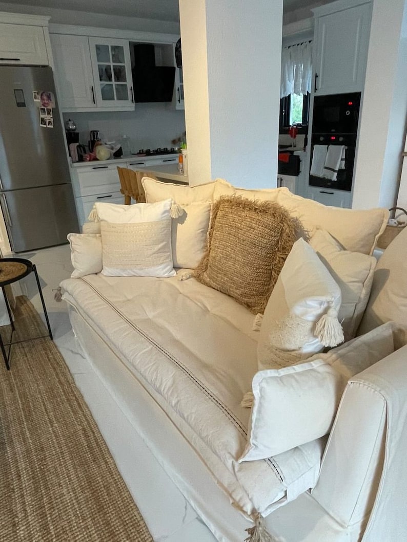 2778 Inch Linen Sofa Topper With Topstitching Couch Topper Etsy