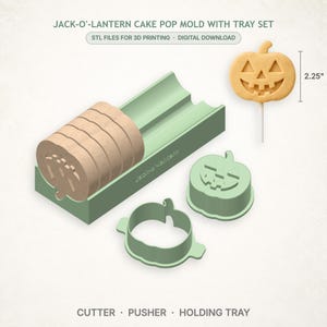 Jack-o'-lantern Cake Pop Mold STL Set with Tray, Plunger and Cutter - For 3D Printing (Digital Download)