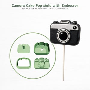 Camera Cake Pop Mold with Fondant Embosser & Cutter - Mold, Plunger, Cutter, Stamp - STL File for 3D Printing - Digital Download