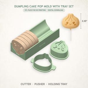 Dumpling Cake Pop Mold STL Set with Tray, Plunger and Cutter - For 3D Printing (Digital Download)