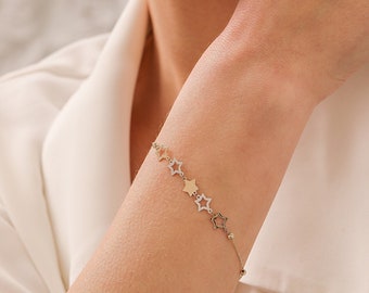 14K Solid Initial Gold Star Bracelet , Tiny Star Bracelet , Dainty Star Bracelet , Minimalist Star Bracelet , Christmas Gift , Birthday Gift