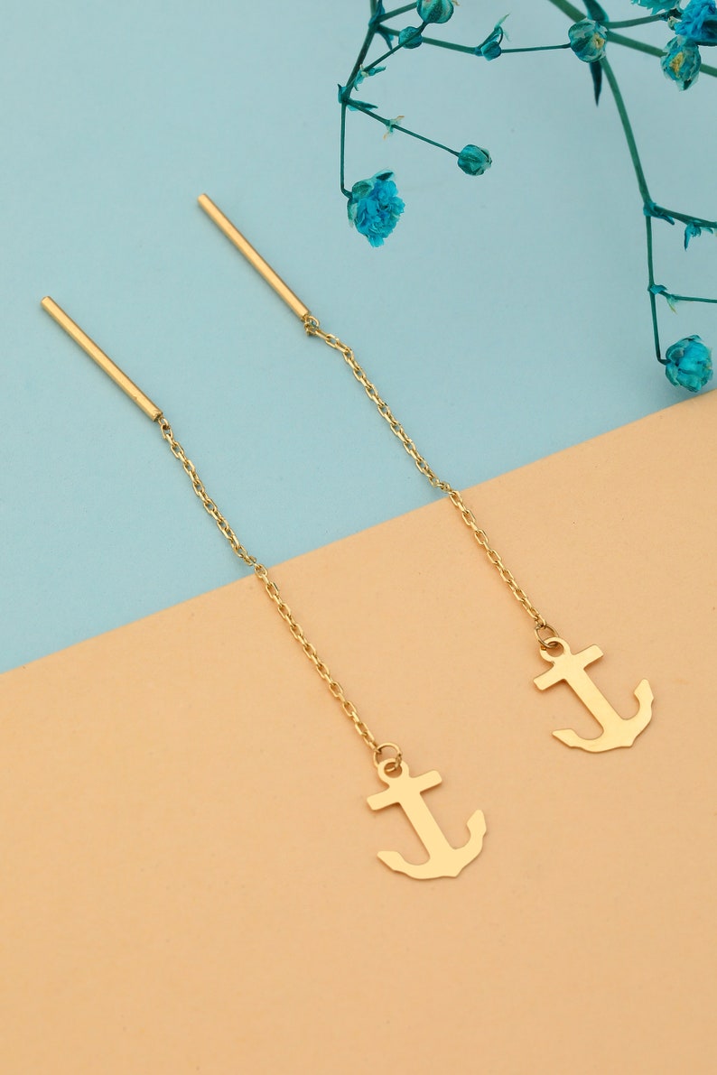 14k Solid Gold Dainty Anchor Stud Earrings , Small Anchor Earrings