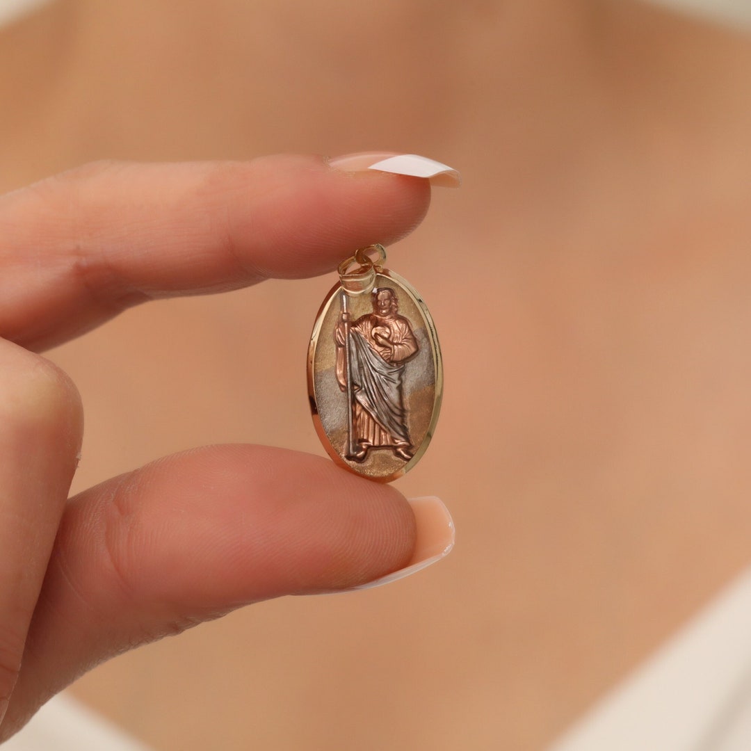 14k Real Solid Gold Saint Jude Pendant Large Religious Unisex Pendant ...