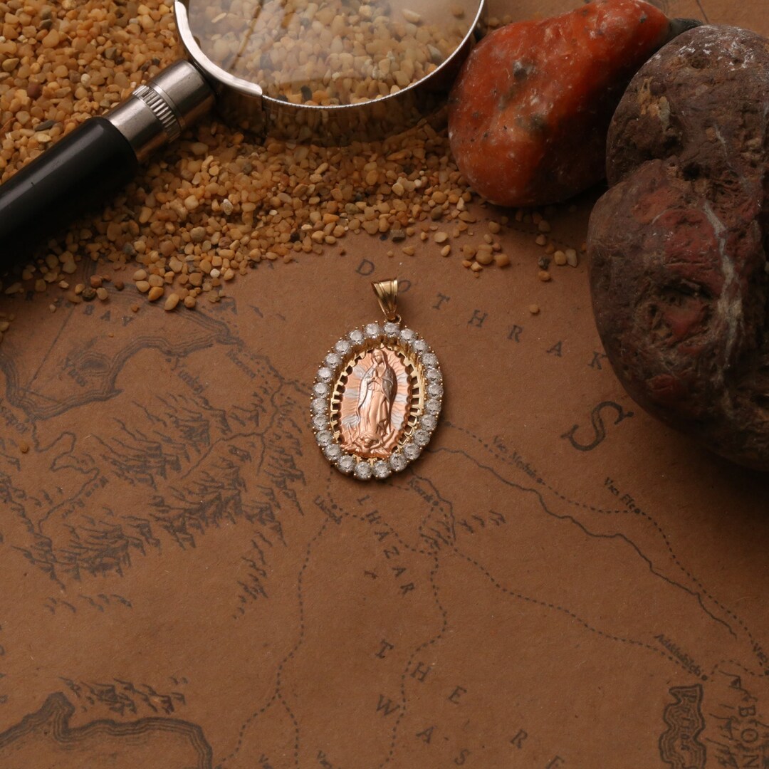 Lady of Guadalupe Virgin Mary Medallion Pendant Real 14K Yellow Gold ...