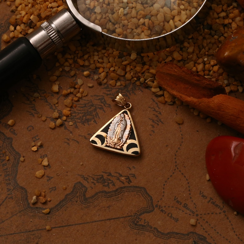 Lady of Guadalupe Virgin Mary Medallion Pendant Real 14K Yellow Gold ...