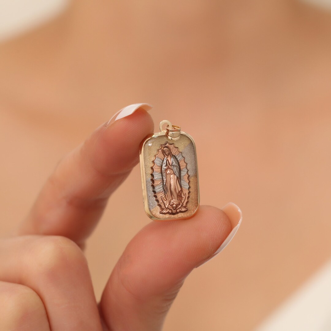 Lady of Guadalupe Virgin Mary Medallion Pendant Real 14K Yellow Gold ...