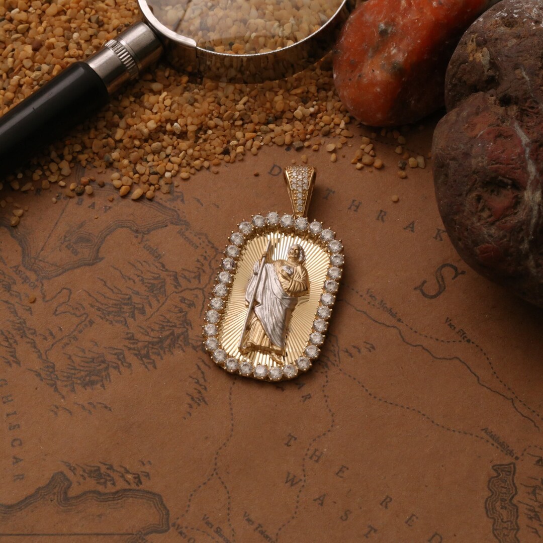 14k Yellow Gold St Jude Thaddeus Pendant Medal Pray For Us