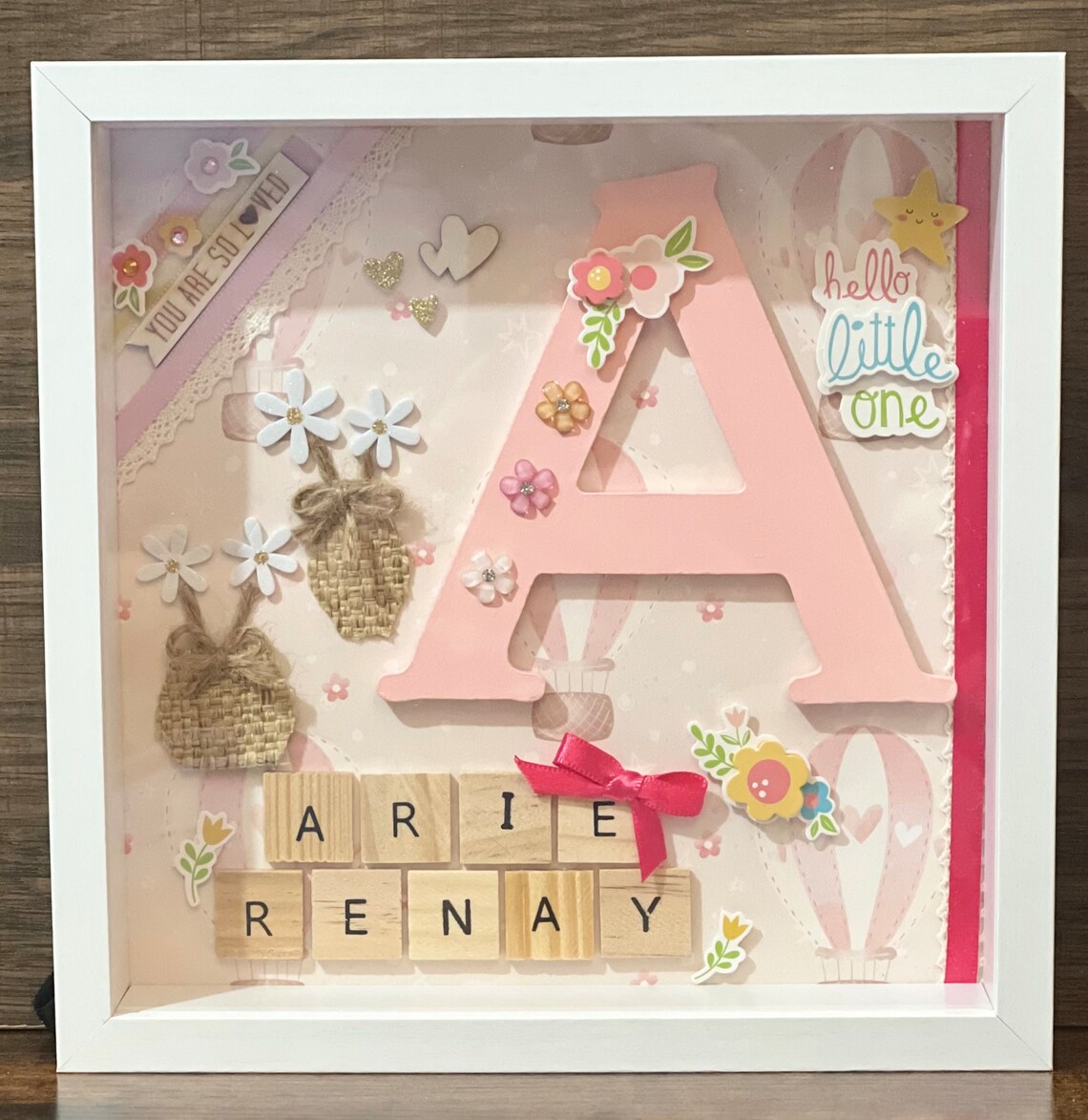 Personalized Baby Shadow Box Pink & Floral Wall Art Wood Etsy