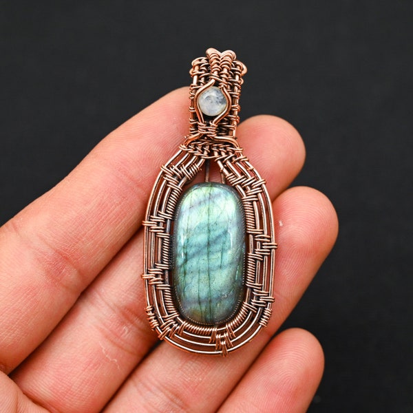 Copper Wire Wrapped Pendant Labradrite Gemstone Pendant Handmade Necklace Labradorite Jewelry Birthday Gift For Her Copper Wire Pendant PK10