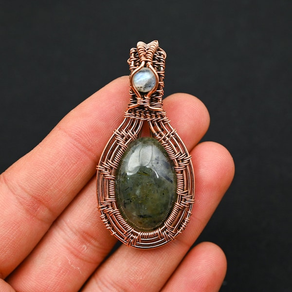 Prehnite Gemstone Pendant Copper Wire Wrapped Pendant Handmade Necklace Prehnite Jewelry Valentine's Day Gift For Her Women Pendant PK11