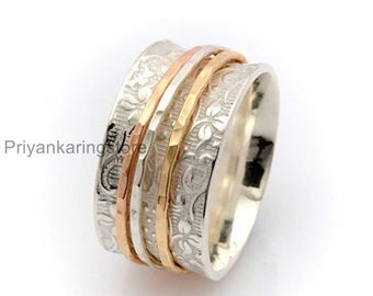 925 Sterling Ring, Meditation Ring, Three Tone Spinner Ring, Beautiful Ring, Thumb Ring, Anxiety Ring, Popular Ring-Solid Spinner Ring PK238