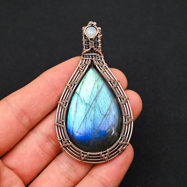 Labradorite Natural Stone Pendant * Pure Copper Wire Wrapped Pendant * Handmade Jewelry Gifts For Wife Anniversary Gift Pendant  PK05