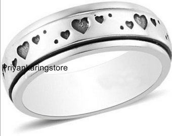 Heart Spinner Ring, 925 Silver Ring, Handmade Ring, Anxiety Ring Heart, Fidget Ring, Heart Ring, Spinner Ring, Silver Heart Ring Women, PK33