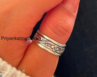 925 Sterling Silver Spinner Ring, Handmade Ring, Spinner Ring, Meditation Ring, Thumb Ring, Gift Ring, Silver Flower Spinner Ring, PK40