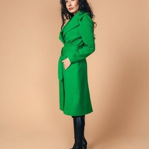 Wide Collar Autumn Coat Emerald Green Notched Collar Mint Coat Autumn Wool Coat Long Coat Green Coat Wide Collar Coat Size on Model M