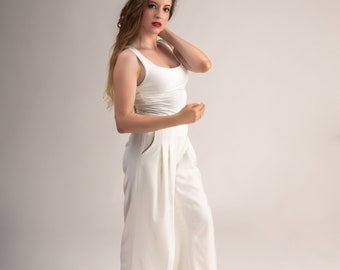 Wide Leg Ivory “ Harlow “ Pants Ivory Georgette Summer Stylish Trousers Feminine Trousers Summer Édition Size on Model M