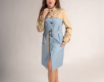 Gabardina bicolor: Diseño de impermeable Cypro de moda para primavera/verano