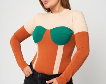 Body hecho a mano: Copas verdes, jersey de algodón elástico