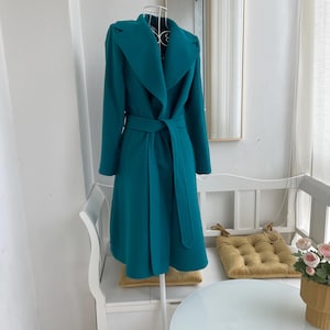 Turquoise Wool Coat 100 % Wool “ Margot “ Coat Fashionable Long Coat Size On Model M
