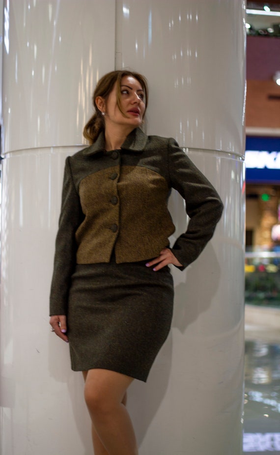 Op maat gemaakt kort jasje Nieuw ontwerp Visgraatgroen - Main Image