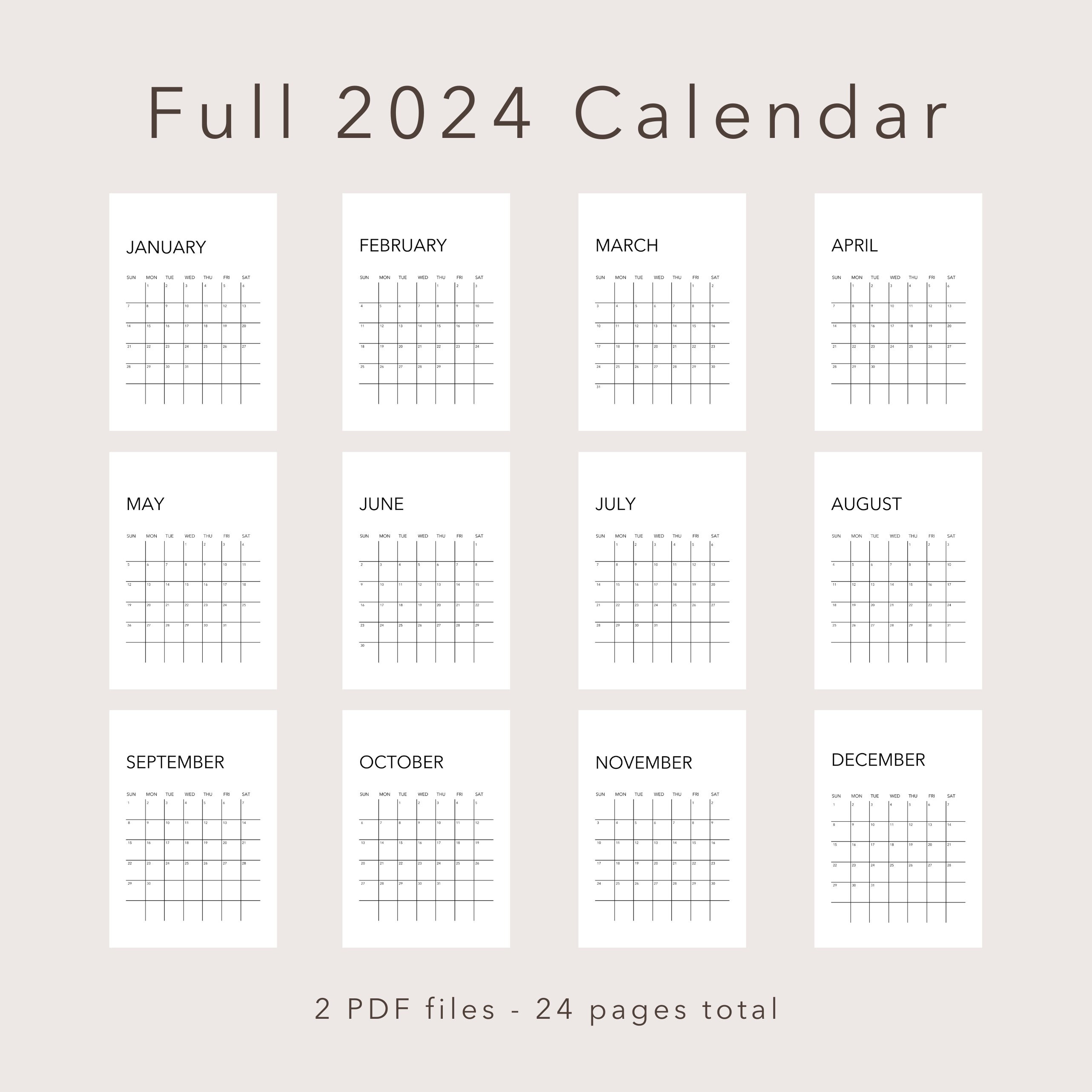 2024 Printable Calendar Monthly Planner Minimalist Simple Vertical ...