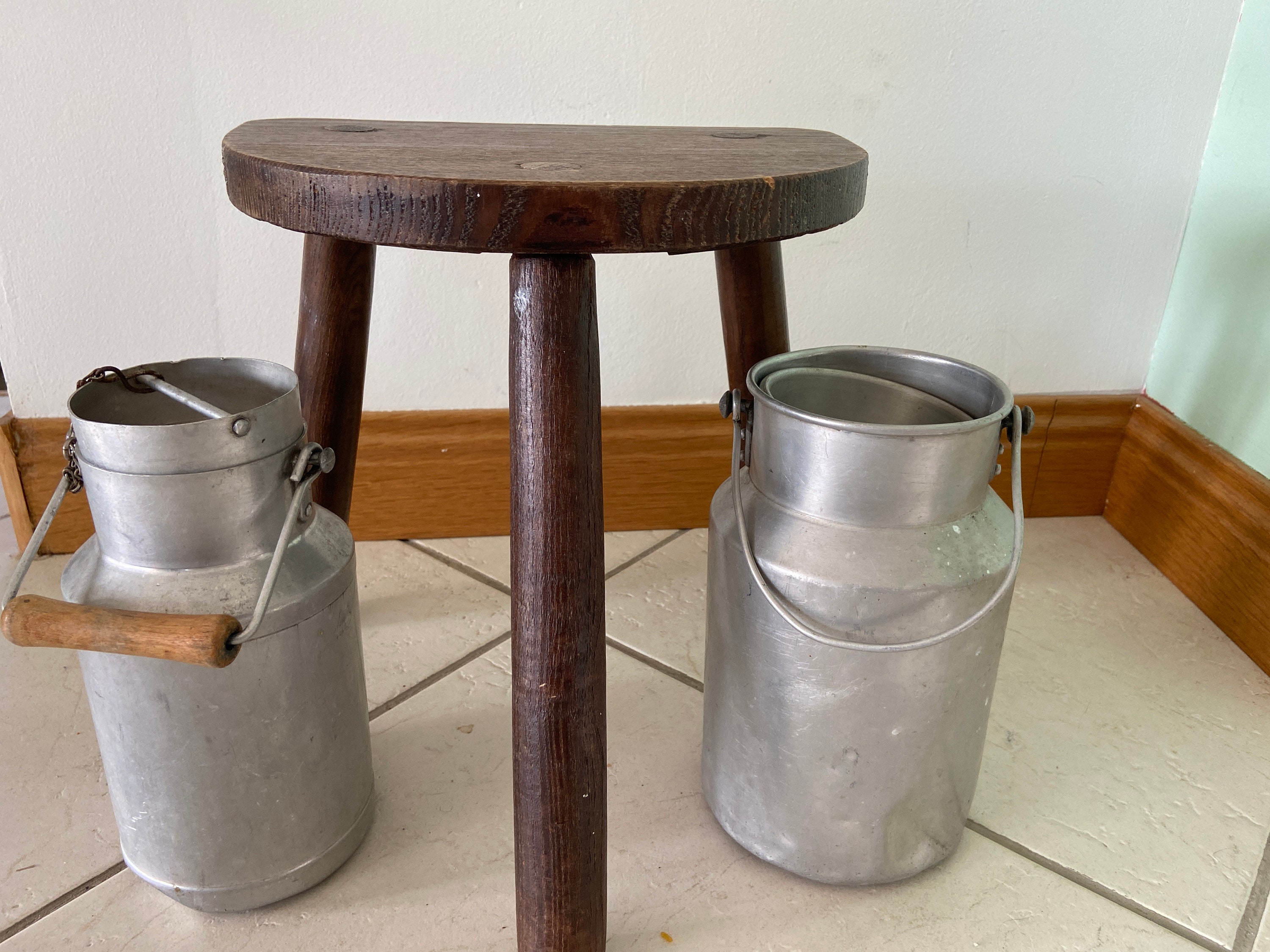 Tabouret de Ferme, Petit, Tabouret en Chêne, Bois, Traite Normand, Chaise Pour Enfants, Outils Ferme