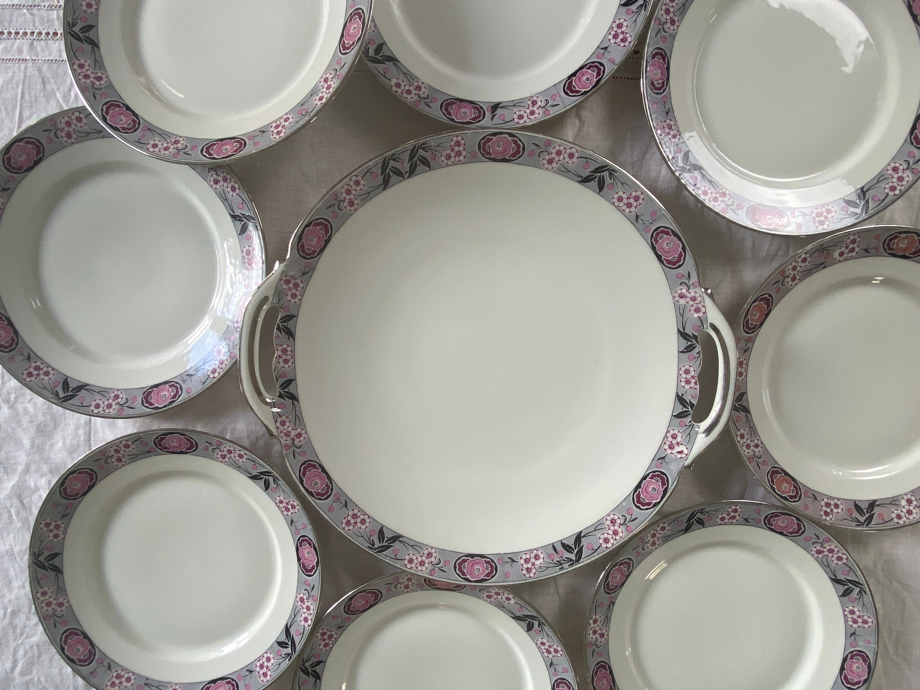 Superbes Assiettes à Dessert de Limoges, Latérales, Fromage, Pain, Beurre, Français, Vaisselle Vinta